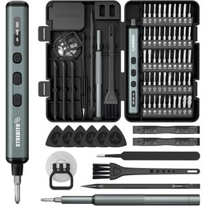 STREBITO Mini Electric Screwdriver, 67 in 1 Electric Screwdriver Kit - 50 S2 Precision Bits, 5 Torque Settings, Organized Storage, Mini Power Screwdriver Rechargeable Tool Kit for PC Electronics