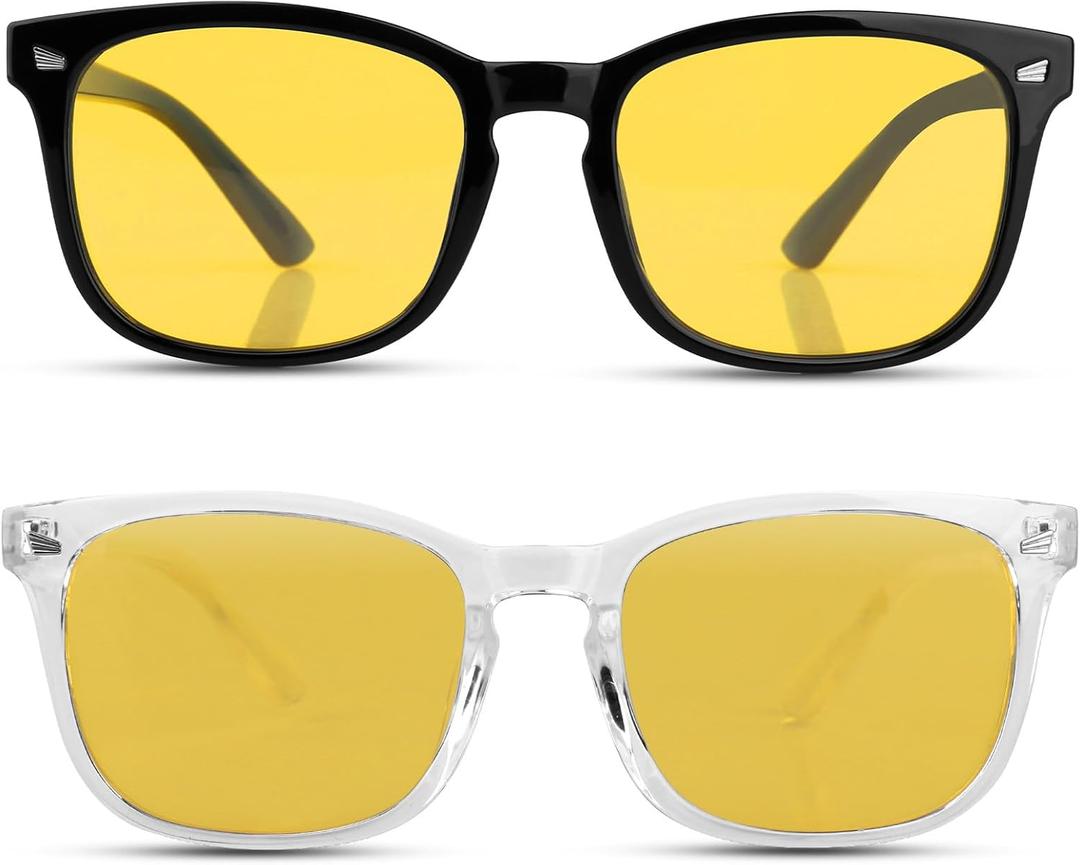Night Driving Glasses for Men Women, Anti Glare Polarized Yellow Lens Night Vision Glasses for Nighttime/Rainy/Foggy (A03 Black+clear/Yellow Night Vision Lens 2 Pack)