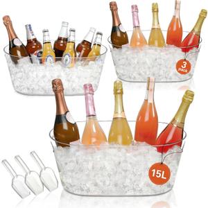 3 PCS Ice Buckets for Parties, 15L Large Ice Bucket, 4 Gallon Champagne Bucket with Scoops, Beverage Tub Mimosa Bar Supplies for Champagne, Beer, Cocktail