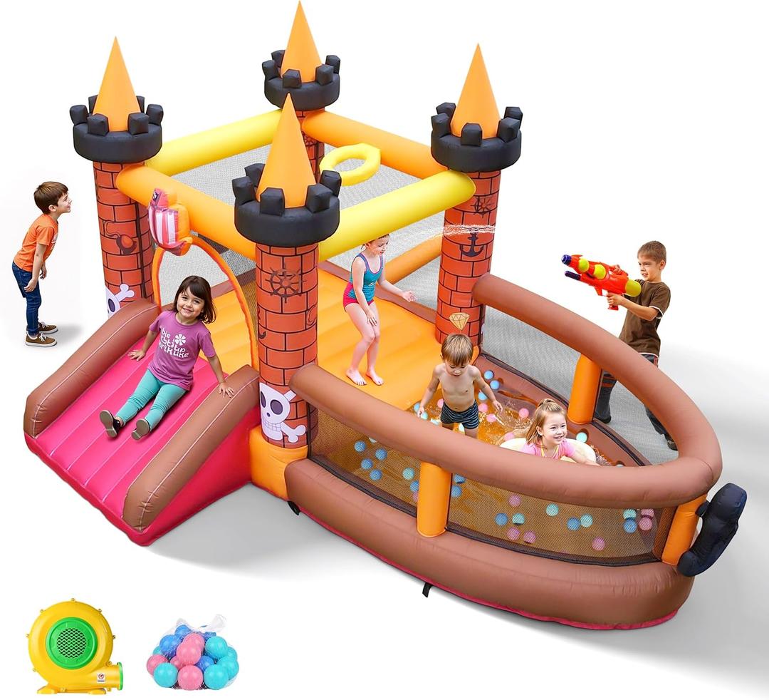 Inflatable Bounce House for Kid 3-8: Jump Bouncy House Castle with Slide - Blow Up Bouncer with 480W Blower for Toddler Outdoor Indoor Play