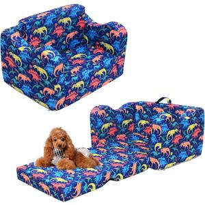 UOMNY Kids Couch, 2-in-1 Toddlers Couch,Toddlers Chair Folding,Boys Sofa for Playroom-Extra Soft, Children Chair Bed for Girl or Boy 1-Seat (Dinosaur)