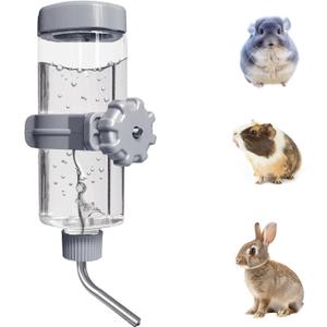 LOS ANDES 16.9oz Small Animal Water Bottle for Cage,Crate, Top Fill Water Dispenser for Guinea Pigs/Bunnies/Ferrets/Squirrel/Hedgehog/Hmaster, BPA Free, Updated Mouth, Gray
