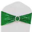 Sequin Green Chair Sashes 50 Pack Glitter Christmas Chair Sash Bows Bands with Silver Buckles for Wedding Birthday Party Bridal Shower Anniversary Engagement Events Decorations