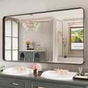 LOAAO Black Metal Framed Bathroom Mirror for Wall, Large 55X30 Inch Rounded Rectangle Mirror, Matte Black Bathroom Vanity Mirror Farmhouse, Anti-Rust, Tempered Glass, Hangs Horizontally or Vertically