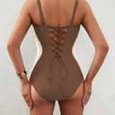 XUNYU One Piece Swimsuit Women Tummy Control Sexy Slimming Bathing Suits Modest Full Coverage Swimwear Cross Back Swim Suits (Brown, XXL)