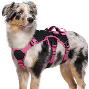 rabbitgoo Escape Proof Dog Harness Medium, Soft Padded Full Body Pet Harness, Reflective Adjustable No Pull Vest with Lift Handle and Leash Clip for Walking Hiking Training, Pink & Black, M (Medium (Pack of 1))