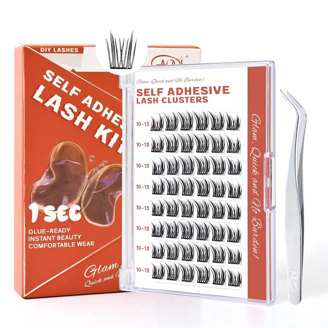 GAQQI Self Adhesive Lash Clusters, Pre Glued Eyelashes 10-14mm Wispy Cluster Lashes, Press On No Glue False Eyelashes, Strong Adhesive & Reusable GluelessPG4