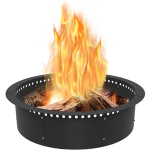 Outdoor Smokeless Fire Pit Ring Liner 32-Inch Outer/28-Inch Inner Diameter, Heavy Duty Solid Metal Steel Round Firepit Rim Insert for Outside DIY Campfire Ring Above or In-Ground, Black