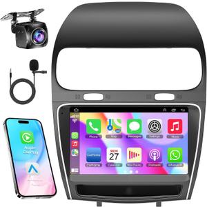 4G+64G 8-core Car Radio for Dodge Journey 2011-2019, 9 Inch QLED Touchscreen Stereo Support Carplay & Android Auto Bluetooth/Voice Control/GPS/WiFi/Back-up Camera/SWC/FM, Android 15