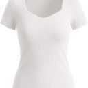 Belle Poque Women's Short Sleeve Square Neck Tops Slim Fit Ribbed Knit Basic Tee Tops Spring Summer Casual 2026 (L)