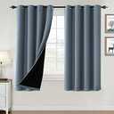 H.VERSAILTEX 100% Blackout Curtains for Bedroom Thermal Insulated Blackout Curtains 63 inch Length Heat and Full Light Blocking Curtains for Living Room with Black Liner 2 Panels Set, Stone Blue
