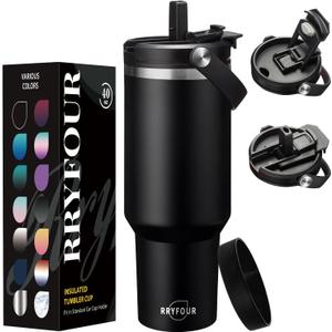 40 oz Tumbler with Flip Lid and Straw - Cold 36H Hot 12H, Stainless Steel Coffee Tumbler Travel Cups with 2-in-1 Lid, Leak Proof Insulated Mug Water Bottle Fits in Car Cup Holder (Magic Black)
