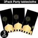 2 x Adirasenotek 3Pcs Ramadan Mubarak Party Tablecloths,87" Lx51 W Rectangular Plastic Table Covers,Disposable Tablecloths for Decoration,Birthday Party,Baby Showers(Black)