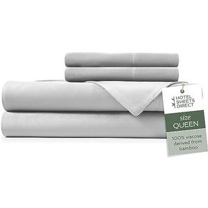 Hotel Sheets Direct 4 Piece Bed Sheet Set Queen Size, 100% Viscose Derived from Bamboo Sheets Set with 2 Pillowcases, Cooling & Breathable Luxury Bedding, Moisture-Wicking & Silky Soft Texture, Gray