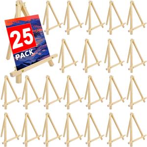 25 Pack 9 Inch Wood Easels, Tripod, Table Top Easels for Painting, Art Crafts Painting Party Easel,Tabletop Easels Stand for Painting, Portable Mini Canvas Photo Picture Sign Holder