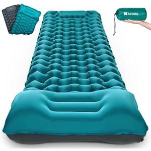 AKSOUL Camping Sleeping Pad with Pillow: Extra Thick 3.9 inch Ultralight Self Inflating Air Mat, Compact Lightweight Insulated Inflatable Sleep Mattress for Backpacking, Camp, Hiking, Tent