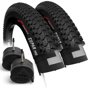 Fincci Set 26 x 2.125 Bike Tires 57-559 Foldable with Schrader or Presta Valve Inner Tubes for MTB Hybrid City Bike Bicycle Cycle