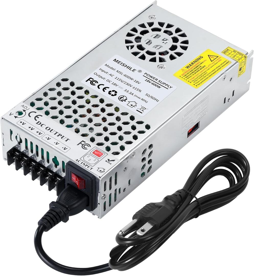 18V 33.3A 600W Switching Power Supply Adapter AC to DC Transformer Converter for LED Driver Strip Light Lamp, Amplifier, Machine, 120V 110V to 18Volt 5A 10A 15A 20A 25Amp