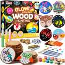 Klever Kits Wooden Painting Craft Kit-Glow in The Dark- Arts and Crafts for Kids Ages 6-12 Wood Slices with Art Activitiy Supplies, Wood Crafts for Boys Girls Party Gift Easter Painting