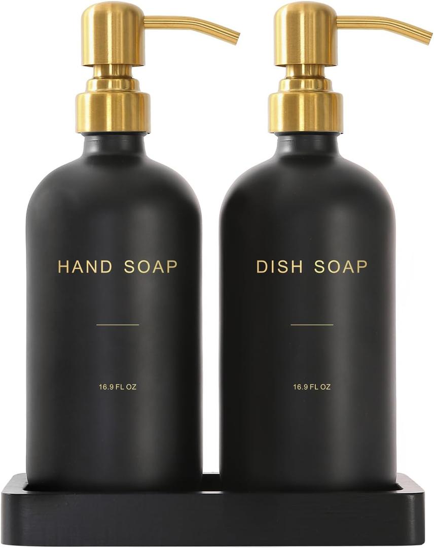 Prus Waso Black Soap Dispenser for Kitchen Sink, Hand and Dish Soap Dispenser with Stainless Steel Pump, Perfect for Gold Kitchen Accessories. (Gold & Black)