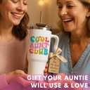 Mothers Day Gifts for Aunt - Cool Aunt Club Coffee Tumbler 40Oz, Best Auntie Gifts from Niece Nephew for Birthday, Presents for First Time & Best Auntie Ever, New Aunty Cup with Handle Straw