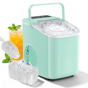 Countertop Ice Maker, Portable Ice Machine with Carry Handle Basket and Scoop, 9 Bullet Cubes Ready in 6 Mins, 26lbs Daily, Self-Cleaning for Home, Kitchen, Camping, RV