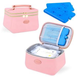 PIIOSER Breast Milk Cooler Travel Bag with 2 Ice Pack, Fits 6 Breastmilk Storage Bags Up to 8Oz, Insulated Small Baby Breastmilk Storage Cooler Bag for Daycare and Breastfeeding Mom (Pink-XS)