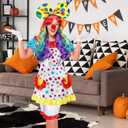 6 Pcs Clown Costume Set Women Circus Dress Rainbow Clown Wig Headband Nose Shorts Gloves for Halloween Cosplay (M)