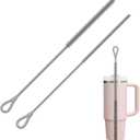 YOTIME Silicone Straw Cleaner Brush, 2Pcs Reusable Straw Brush Extra Long for Cleaning Tumbler with Handle and Glass Metal Smoothie Straws, Non-slip Handle Soft and Bendable, 6mm+9mm, Gray