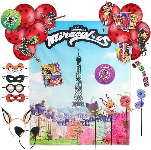 Birthday Party Supplies - Zag Heroez Themed Party Box, Ladybug Party Decorations, Backdrop & Party Props (Not All Pcs Are Included)