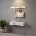 Wooden Wall Mounted Coat Rack 35 Inch, White with 7 Silver Hooks for Entryway, Hallway, Bedroom