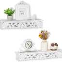 White Wall Shelves French Country Decor - Vintage Floating Shelf Antique Wood Wall Decor Farmhouse Rustic Hanging Shelves for Living Room Bedroom (24"+19")