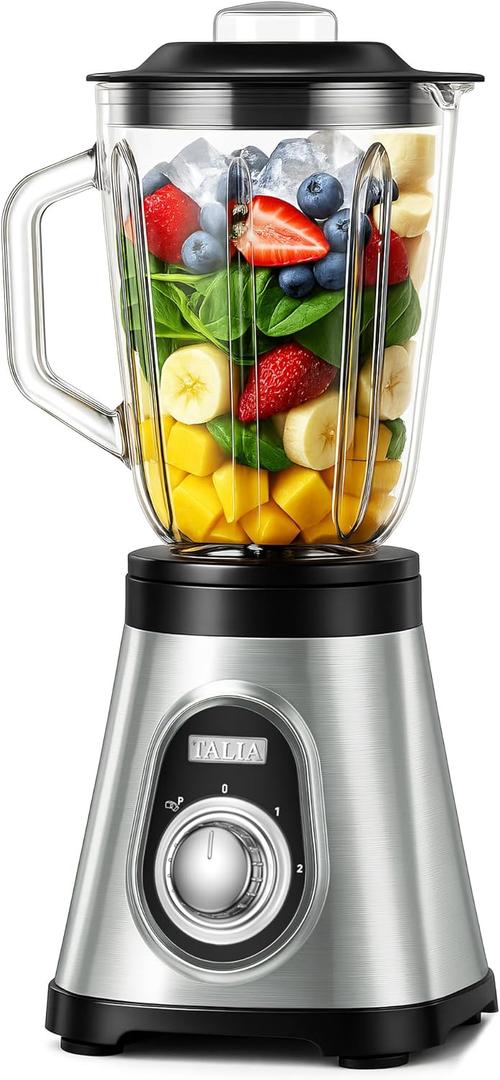 TALIA Smoothie Blender for Ice Crushing & Shakes, 750W Countertop Blenders with 48oz Glass Jar & 6 Stainless Steel Blades, High-Speed Blender for Smoothies Frozen Fruit & Nut Butter