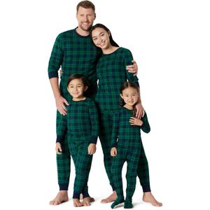 Amazon Essentials Matching Holiday Family Pajama Sets (3-6 Months, Dark Emerald Green Navy Plaid)