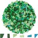 1.1 lb Glass Mosaic Tiles Mixed Green Irregular Crystal Tile Pieces for Crafts Bulk Assorted Shapes Stained Scraps Hand-Cut Adult Art Hobbies DIY Projects Handmade