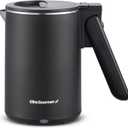 Elite Gourmet Dual Voltage 120-230V, Travel Double Wall Insulated Cool-Touch, 0.6L Electric Kettle Stainless Steel Interior, Hinged-Locking Lid, Auto Shut-Off, Boil Dry Protection, Black