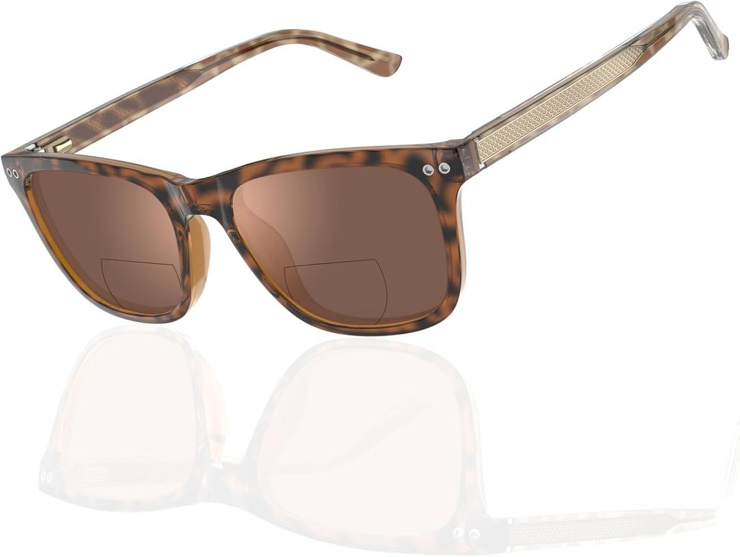 Bifocal Reading Sunglasses Men Clear Top Acetate Frame Sun Readers with Metal Core Wire UV Protection Spring Hinge