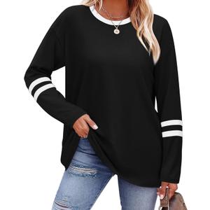 Sampeel Long Sleeve Shirts for Women Color Block Casual Tops Fall Outfits 2025 Basic Tees Trendy Clothes (3X-Large)
