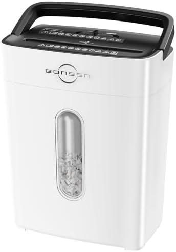 BONSEN Shredders for Home Office, 8-Sheet Cross Cut Credit Card Shredder, Small Paper Shredder for Home Use with 4 Gal Bin, P-4 High Security Level, White (S3101-W)