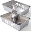Stainless Steel Litter Box 2 Pack, 23.6x15.7"x6" Deep Stainless Steel Cat Litter Box Extra Large, XL Metal Litterbox for Big Cats with High Sides, Non Stick Surface, Easy to Clean