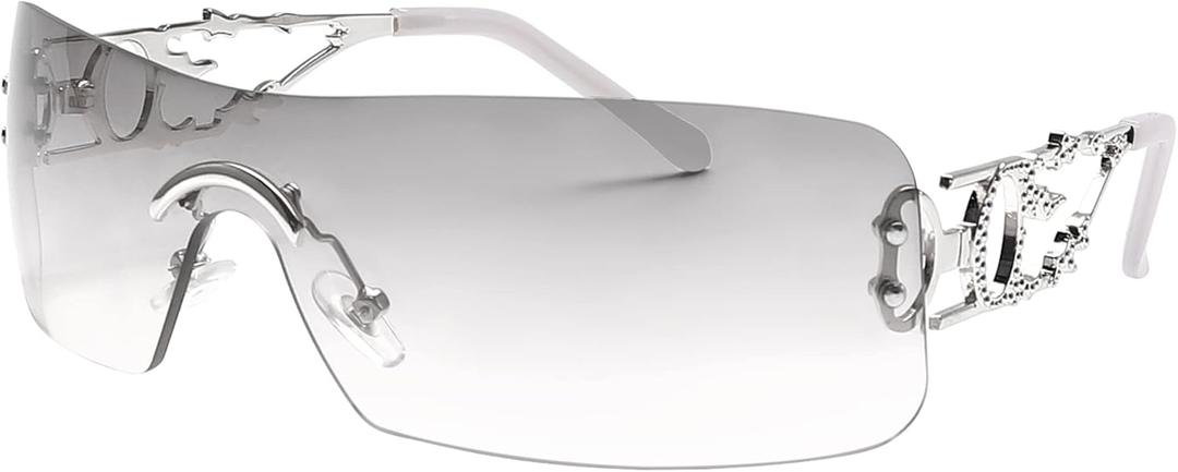 Rimless Y2k Sunglasses For Women Men Rectangle Vintage glasses Fashion Flame Metal Sunglass Frameless Retro Eyewear (Gradient Silver)