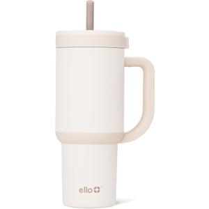 Ello Oasis 24 oz Tumbler with Handle & Retracting Straw | Reusable Insulated Stainless Steel Cup 100% Leakproof, Gifts for Teens Women Men | Keeps cold for 24 Hours, Cup Holder Friendly, Cream Tonal