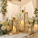 TRIROCKS Gold Stainless Steel Lantern Set of 3-Square Elegance 8/12/16 Inch Opulent Metal Candle Lanterns Candle Holder with Tempered Glass for Home Garden Indoor Outdoor Decor Celebratory Everyday