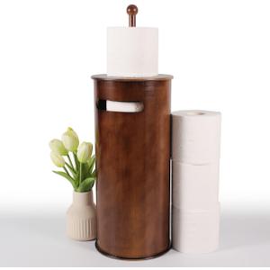 Toilet Paper Stand with 3-Roll Tissue Holder for Boho Bathroom, FreeStanding Bamboo Toilet Paper Holder,Wood Toilet Paper Storage with Lid.