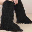 Valpeak Faux Fur Tall Furry Boots for Womens,Long Winter Boots for Girls,Mongolian Fluffy Boots for Kids Fuzzy Knee-High Boots