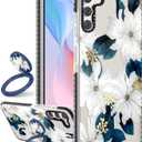 Boaretiu for Samsung Galaxy S23 Case - Cute Kawaii Fashion Cool 360 Rotate Ring Holder Kickstand Blue Flower for Women Girls Boys Teens Girly for Galaxy S23 Case with Stand