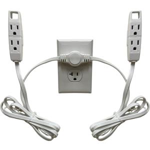 W4W, Twin Extension Cord Power Strip - 12 Foot Cord - 6 feet on Each Side - Flat Head (Wall Hugger) Outlet Plug - 6 Polarized Outlets with Safety Cover
