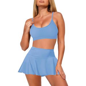 Pink Queen Women High Waisted Bikini Set Two Piece Swimsuit Swim Skirt Bathing Suit 2026 (Large, Light Blue)