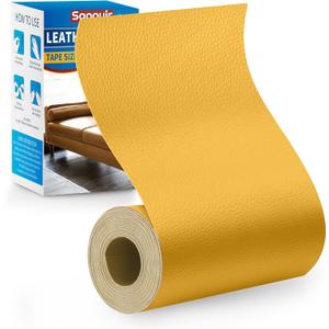 Sgooyir Leather Repair Patch Tape Kit, 4" x 63" Self Adhesive Leather Repair Patch for Furniture, Vinyl Leather Repair Kit for Car Seat, Chairs, Couch, Sofa, Boat Yellow