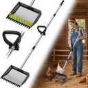 TOOGE Upgraded Chicken Poop Scooper: 9.6" Metal Pooper Scooper & Rake 4-Section Long Handle Chicken Coop Scoop Scoopers Accessories Large Sand Sifter Litter Shovel for Yard/Farm/Stable/Beach Black